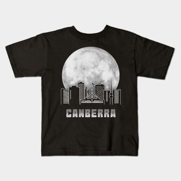 Canberra Australia Skyline Full Moon Kids T-Shirt by travel2xplanet